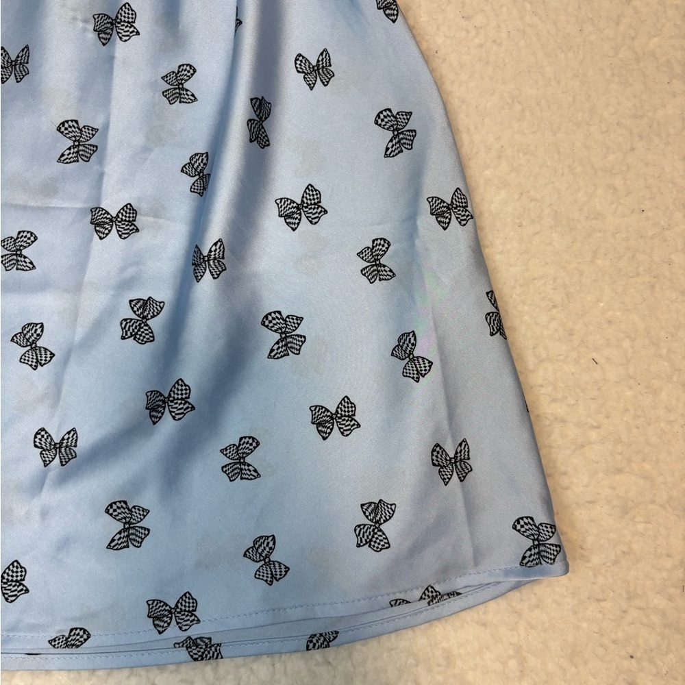 Forever 21 Women Blue Bow Print Satin Slip Mini Dress - Picture 3 of 11